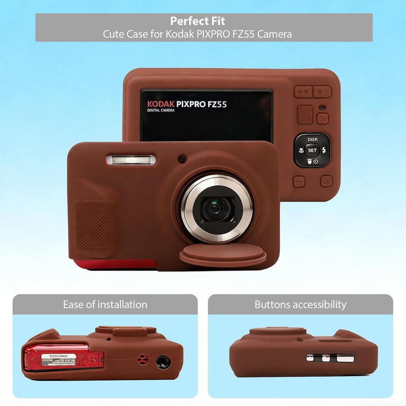 Frevyve Case for Kodak PIXPRO FZ55 Digital Camera Accessories, Soft Silicone Protective Case, Slim Fit Sleeve with Removable Lens Cover and Screen Protector, Lightweight, Anti-Scratch (Dark Brown) - Image 4